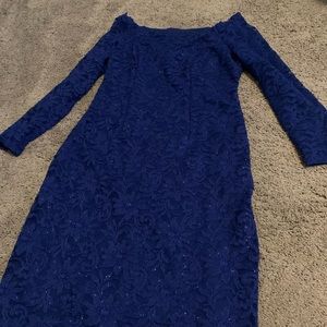 Blue sparkly lined dress - off the shoulder - part lace part lined! Stunning!